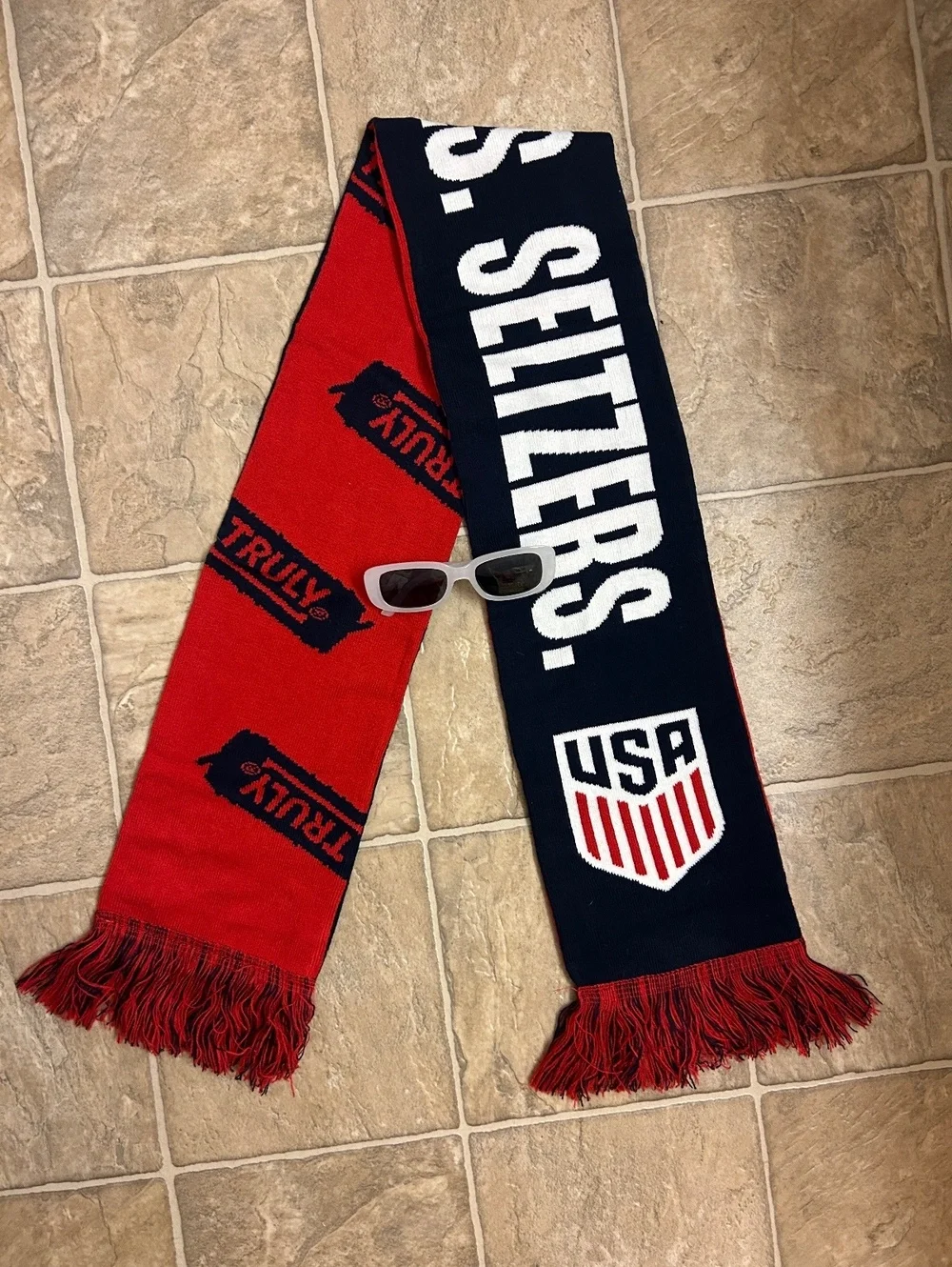 USA Truly Soccer Scarf & Y2K Sunglasses Bundle Red White Blue Stars Stripes